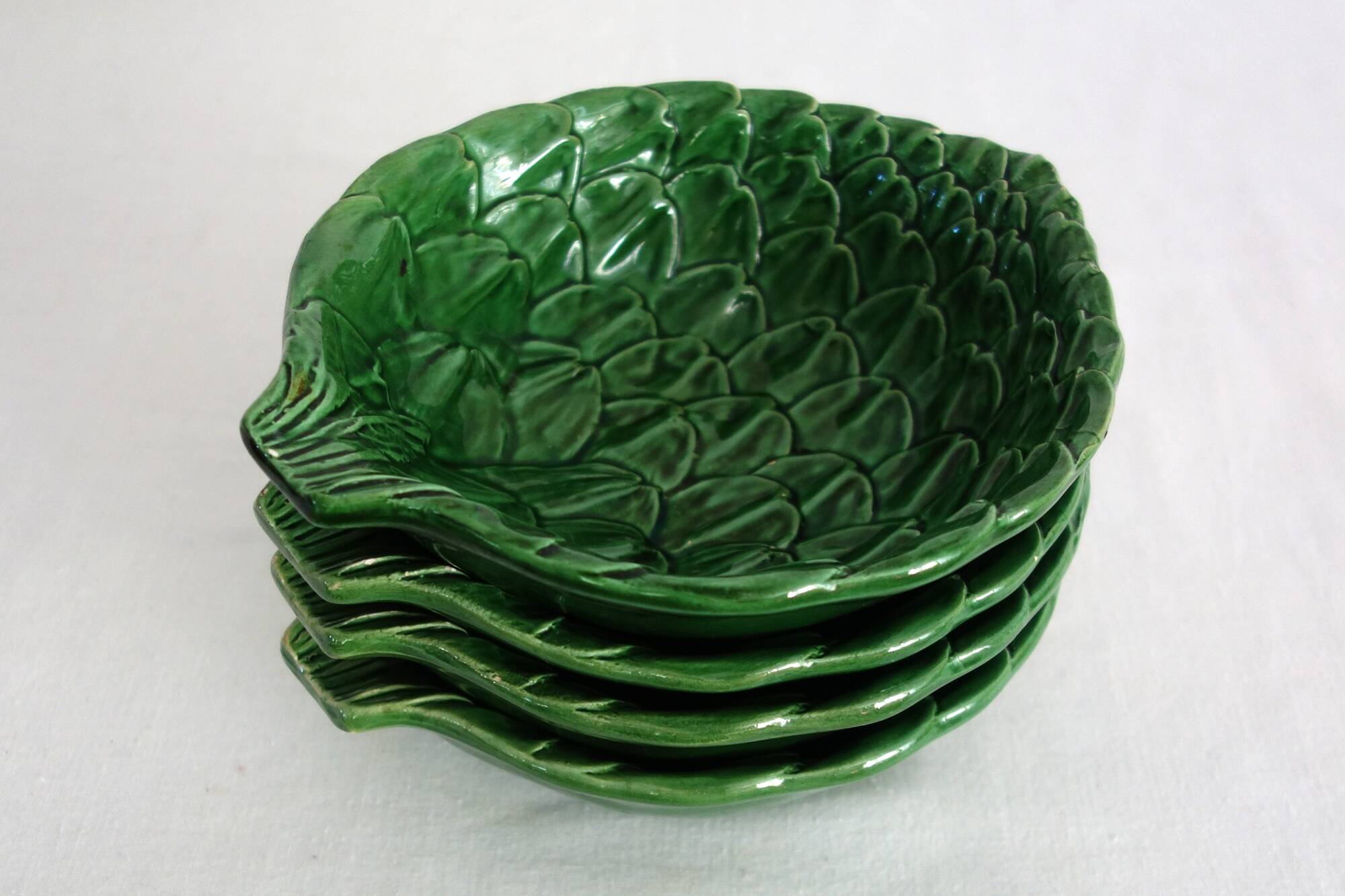 4 vintage slipware artichoke bowls