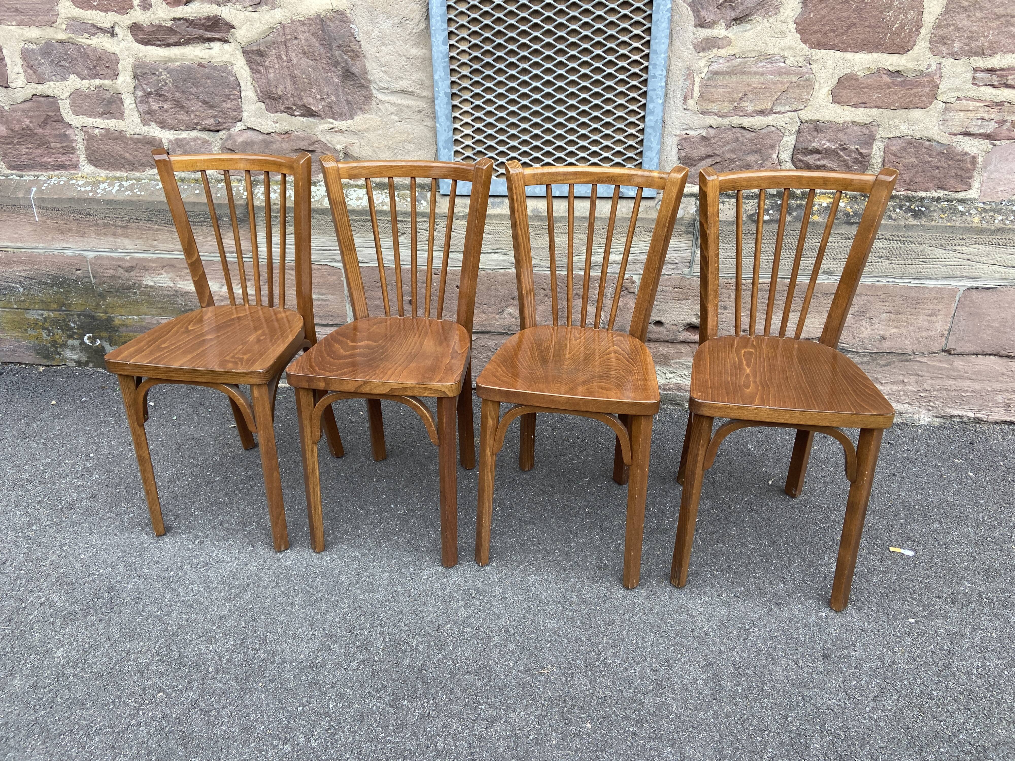 Set of 4 viennese chairs curved wood restaurant paris bistro baumann 70s