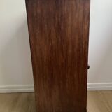 Vintage bedside table in the shape of a wooden column and a gray marble top