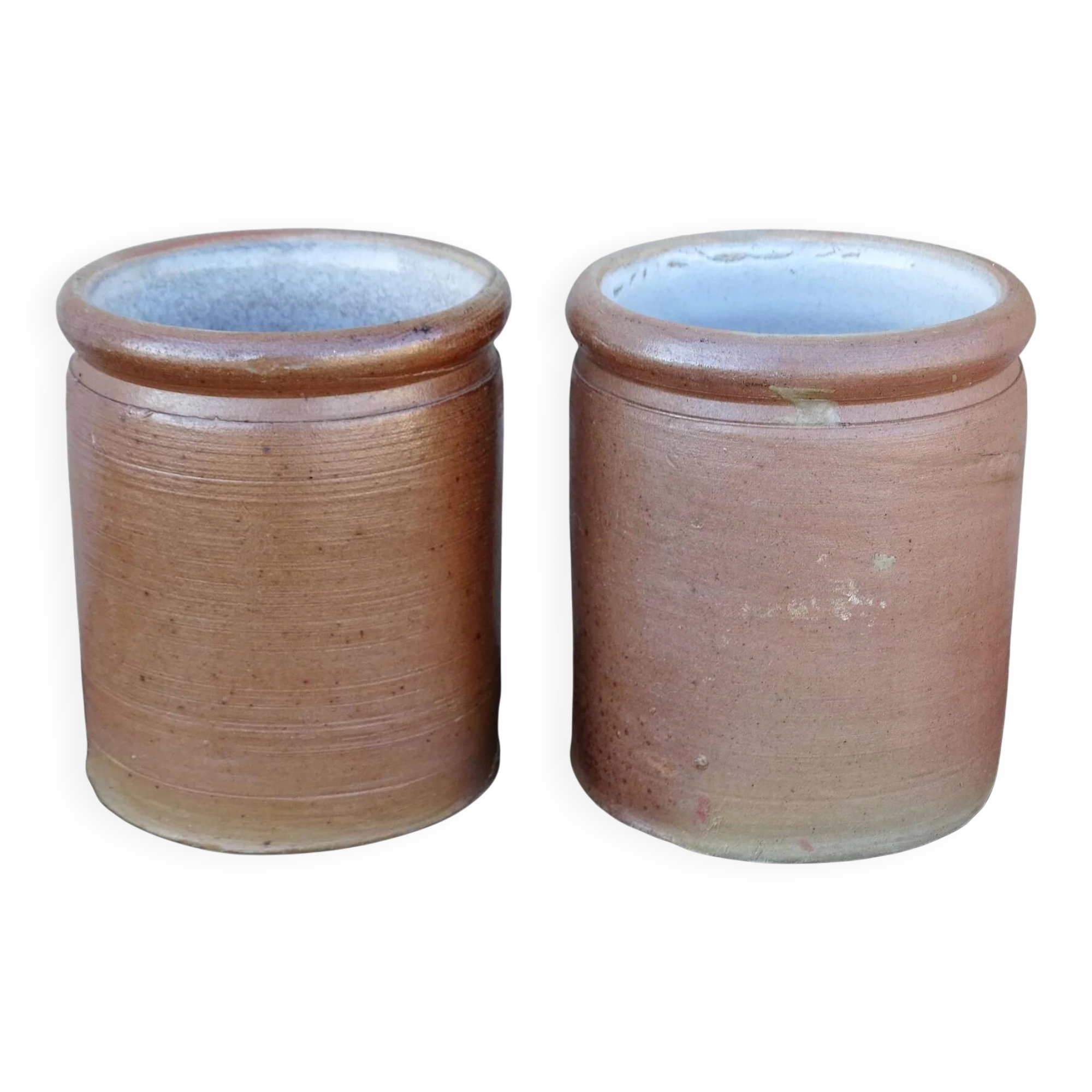 Paire de pots vintage français en grès à glaçure brune