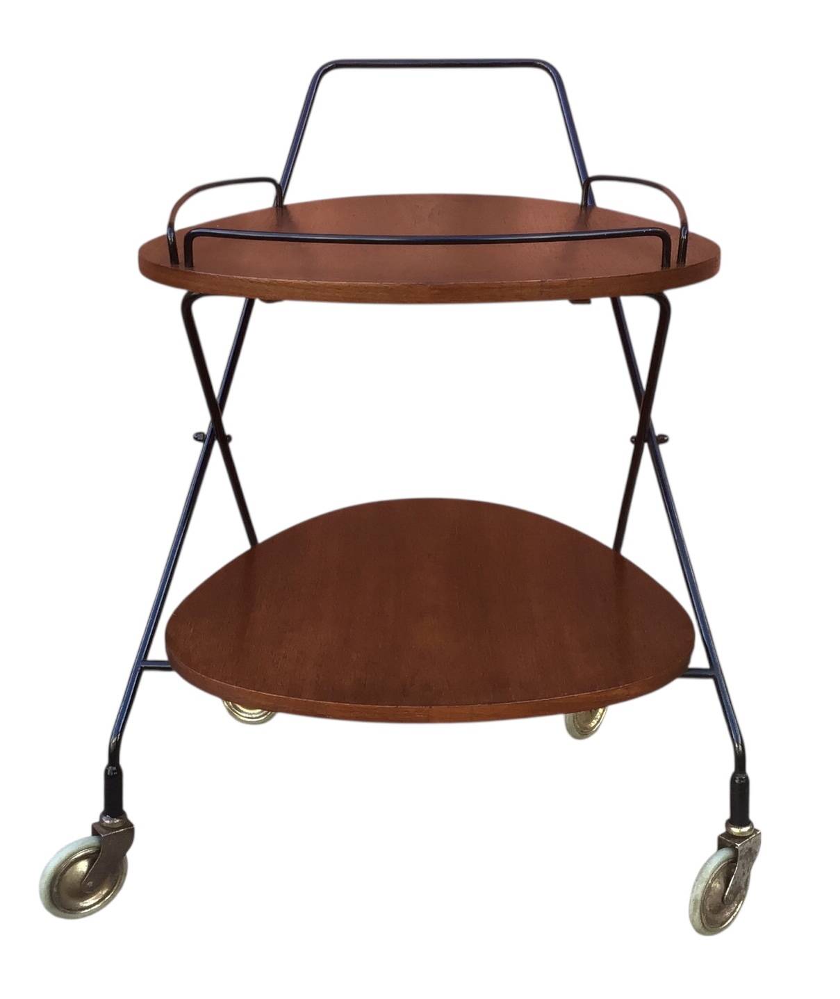 Vintage Scandinavian serving trolley in teak and metal, metal wheels, 1960s