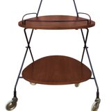 Vintage Scandinavian serving trolley in teak and metal, metal wheels, 1960s