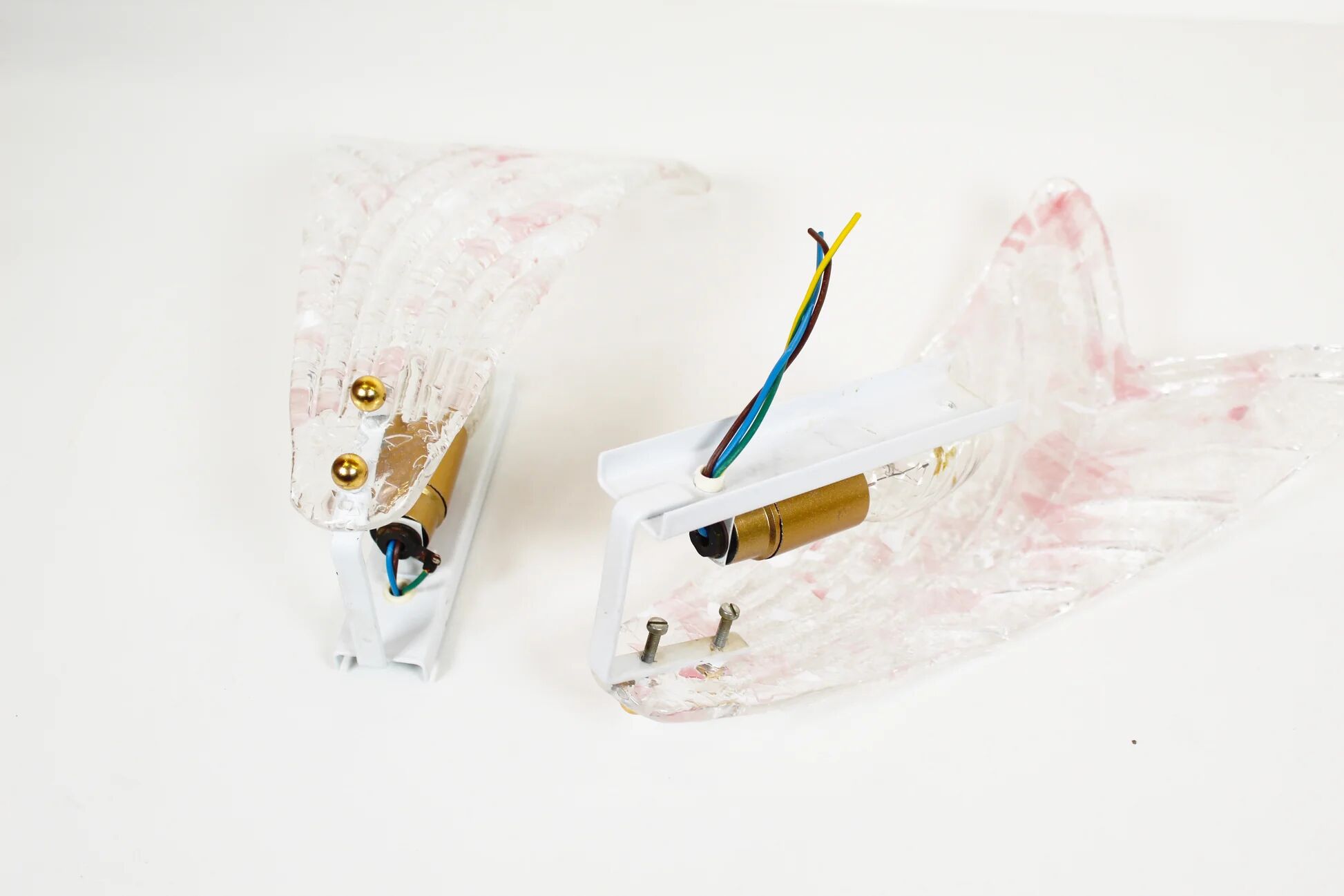 Pair of 80s Murano glass 'Foglio' wall lamps