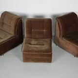 Vintage velvet brown / green modular sofa, 3-elements
