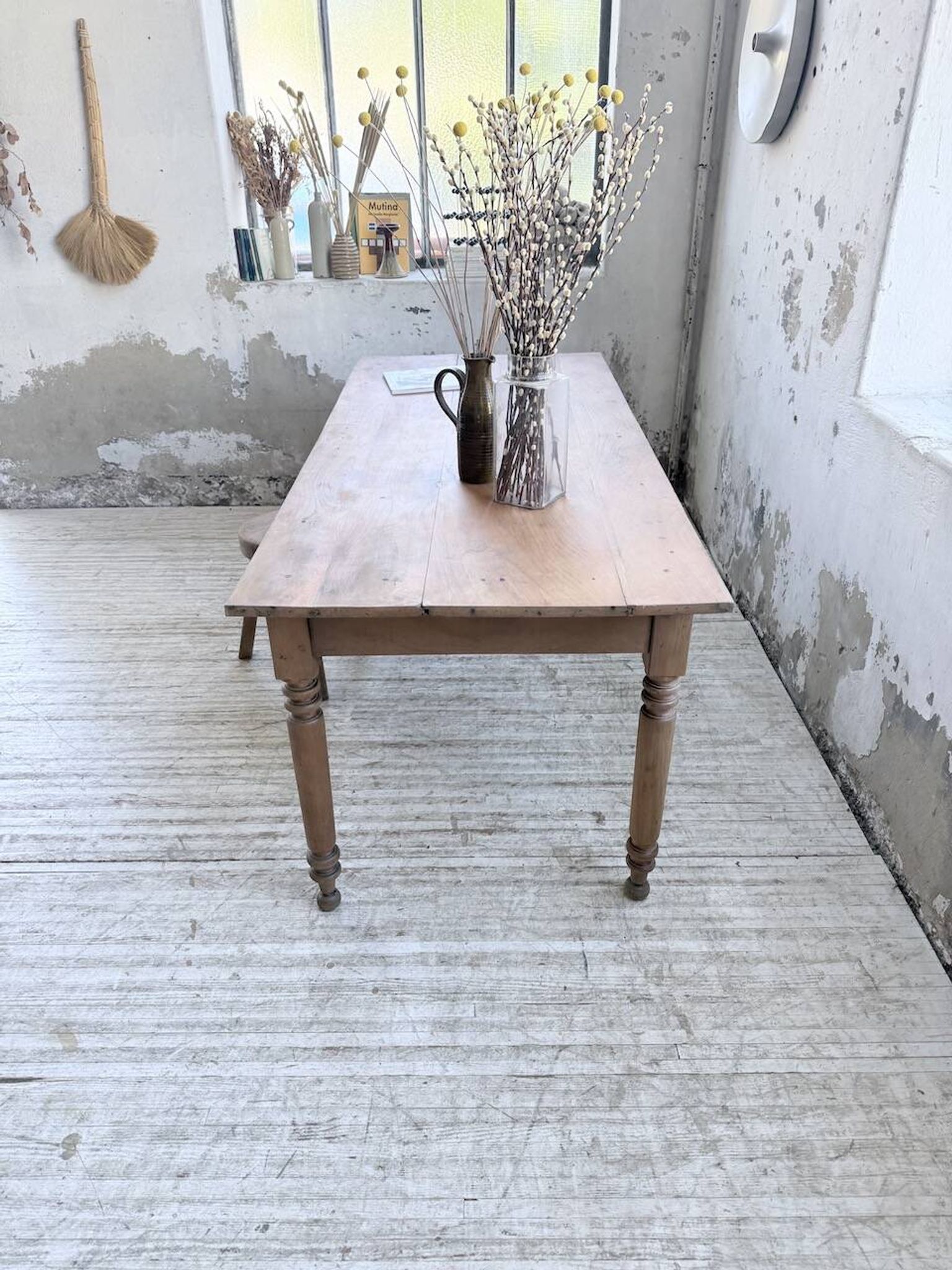 Bistro farmhouse table cherry wood turned legs 180cm