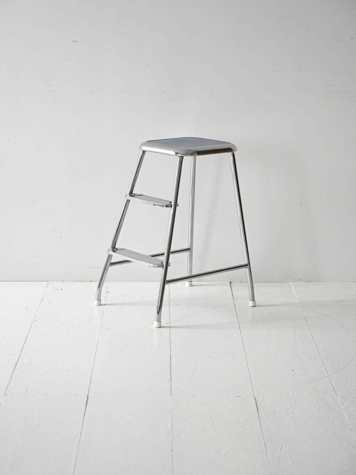 Vintage Scandinavian step stool in steel and formica