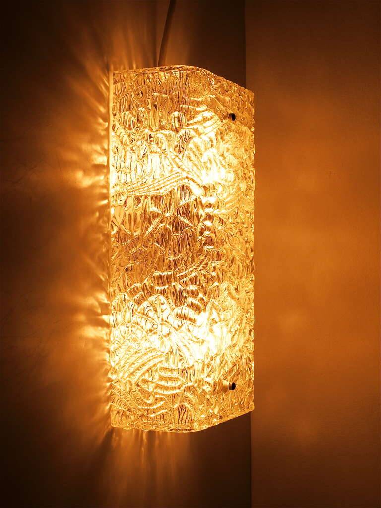 J.T. Kalmar Carré Wall Light and Ceiling Light in Textured Glass Midcentury, Vienna, 1950s