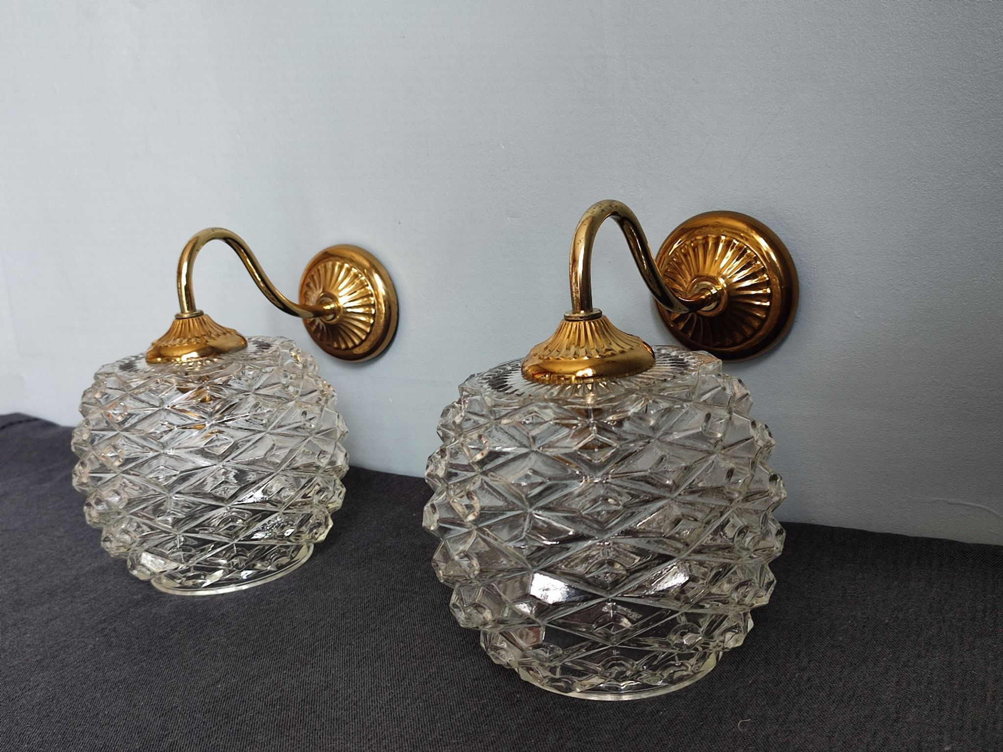 Pair of scones glass scones and vintage golden metal