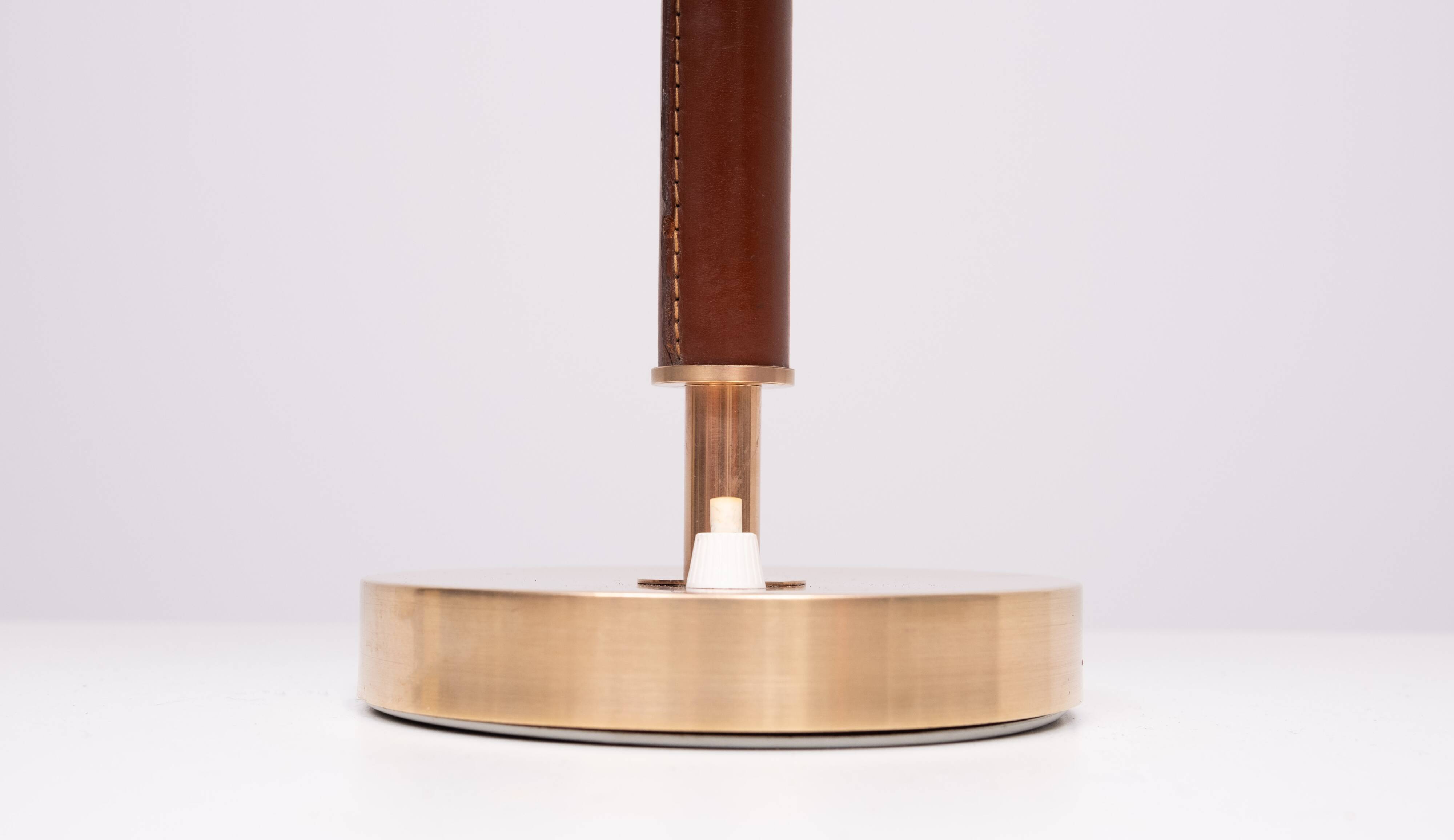 Falkenbergs Belysning Brass and Leather table lamp Sweden 1960s
