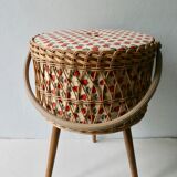Tripod worker, sewing box, rattan and wood, 60s