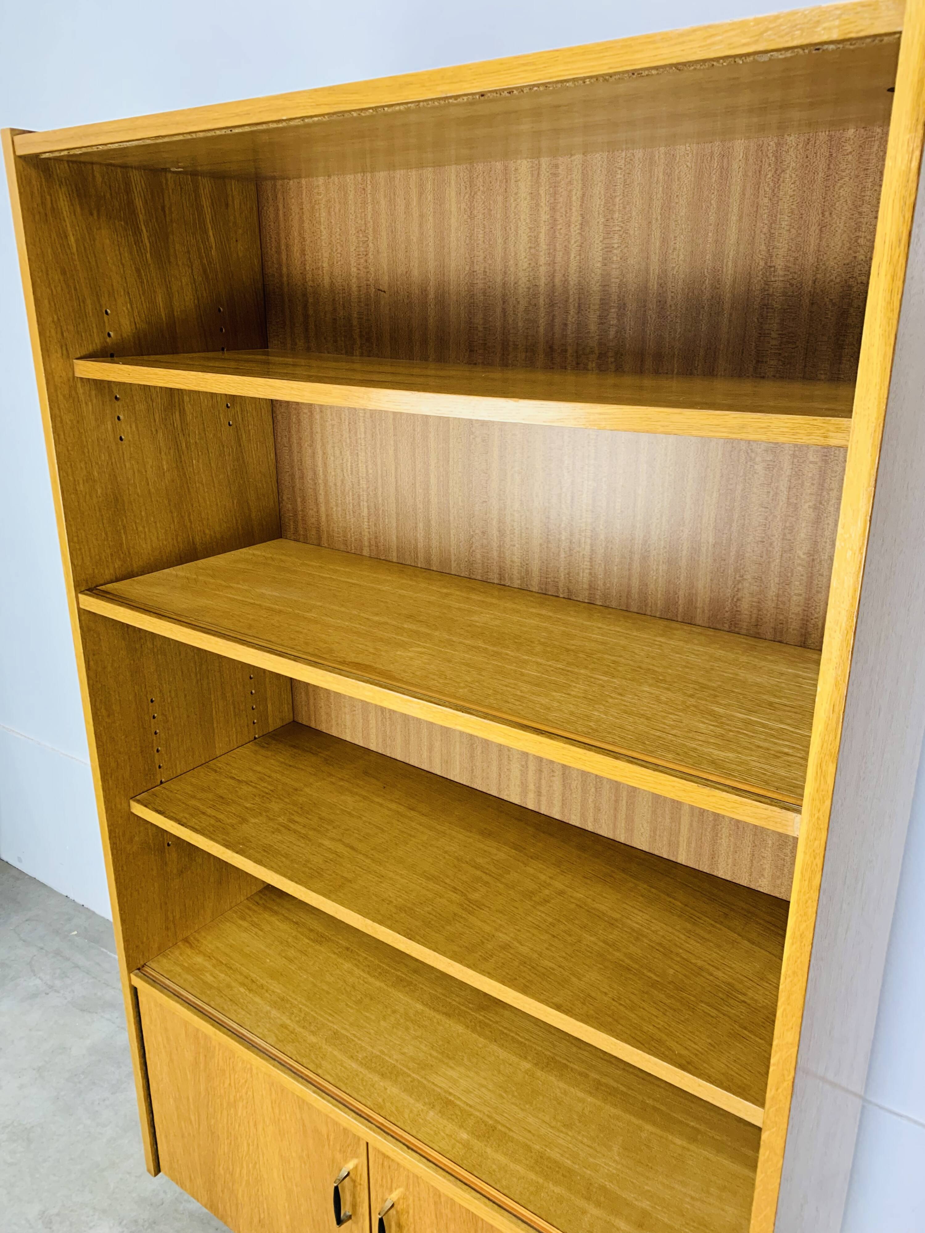 1950s modernist bookshelf, light oak, vintage