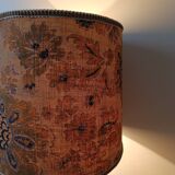 turned wooden lamp with a jute floral shade, authentic sixties