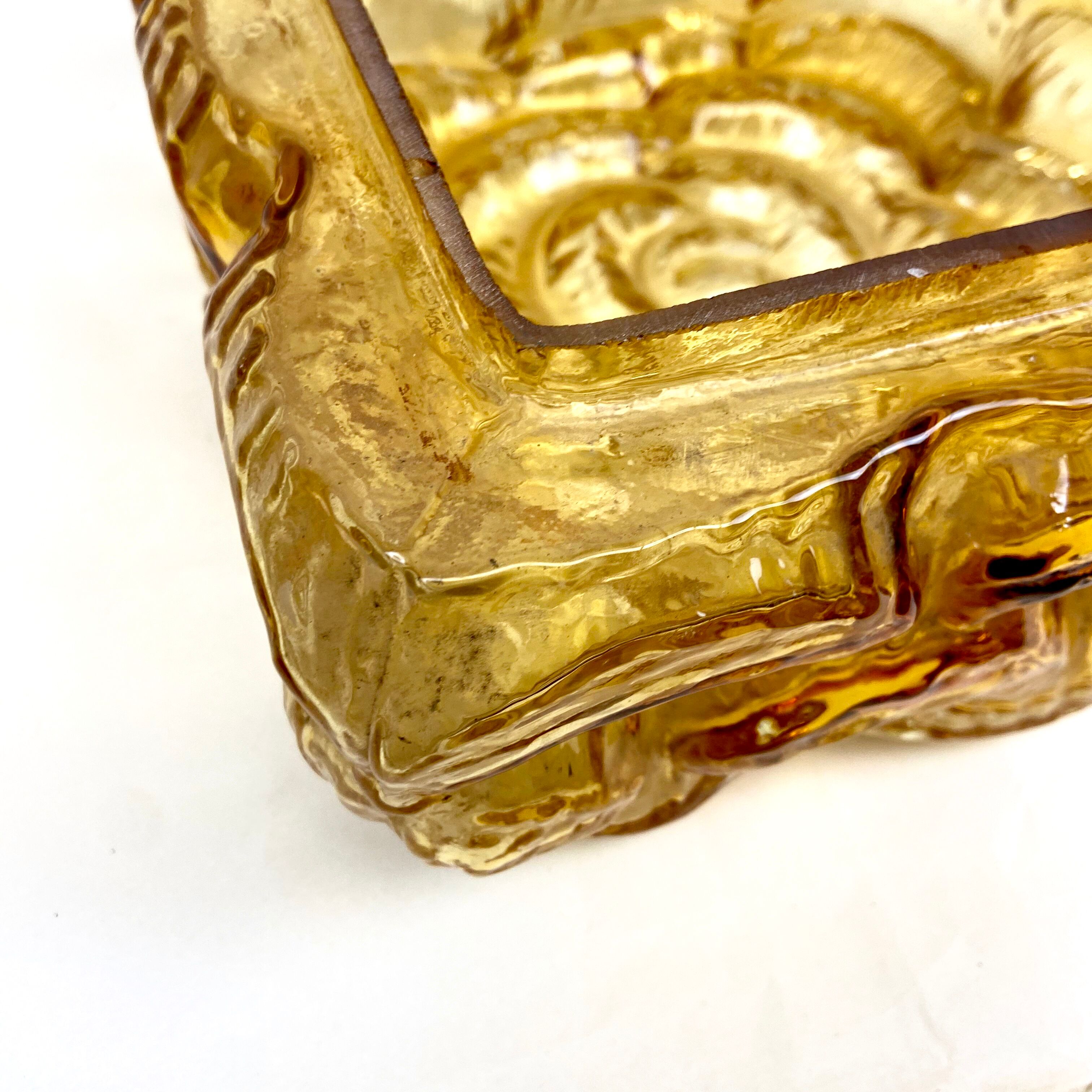 Plafonnier carré en verre jaune motif floral - 23 x 23 cm