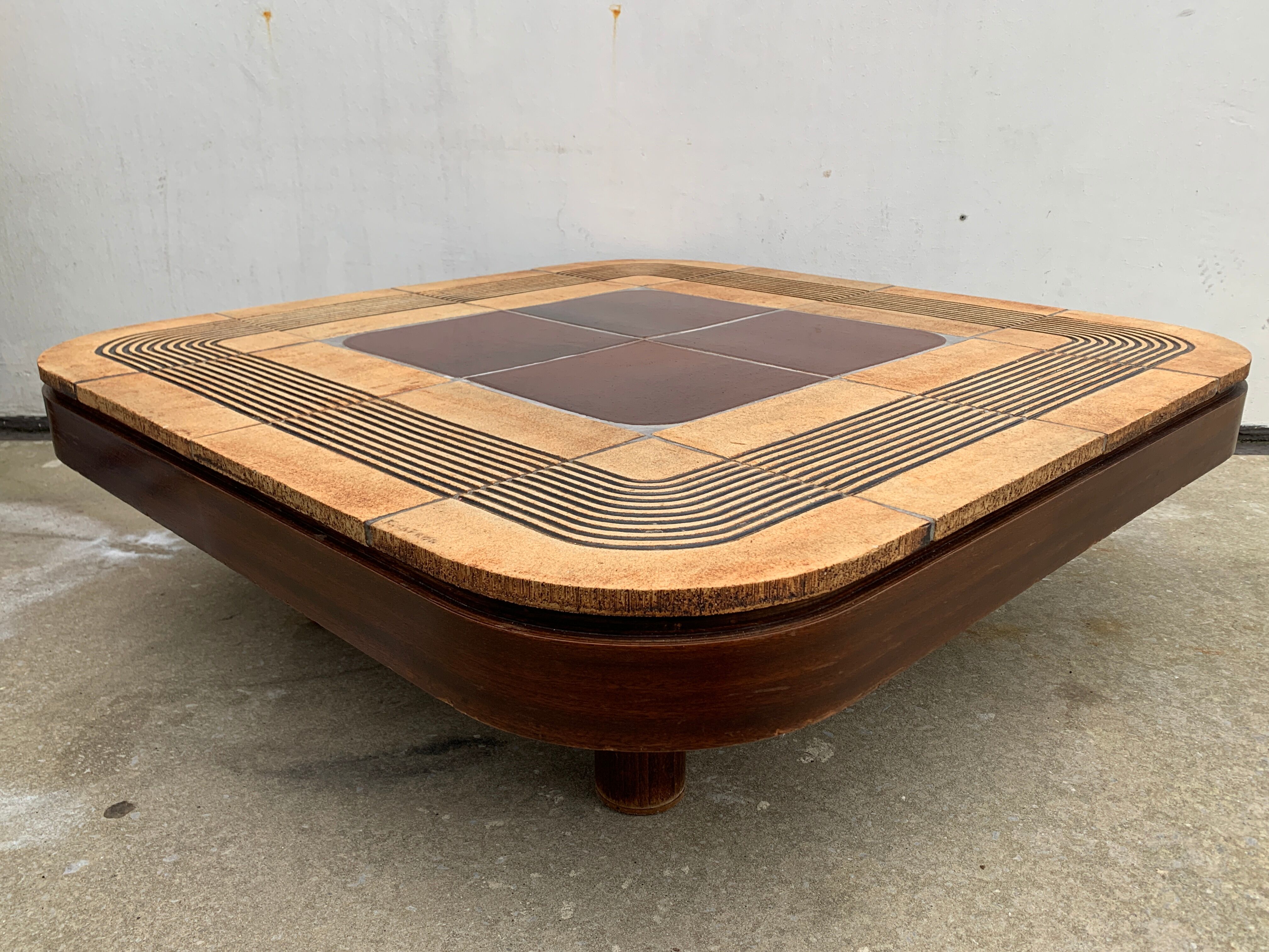 Ceramic coffee table signed Roger Capron and wood, Mambo model of the 1970s