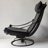 Black leather armchair by Åke Fribytter for Nelo möbel from the 70s