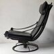 Black leather armchair by Åke Fribytter for Nelo möbel from the 70s