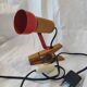 Vintage clip-on spot lamp in wood and red metal