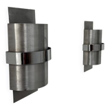 Pair of vintage wall lights, brushed metal and chrome, France 1970