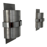 Pair of vintage wall lights, brushed metal and chrome, France 1970