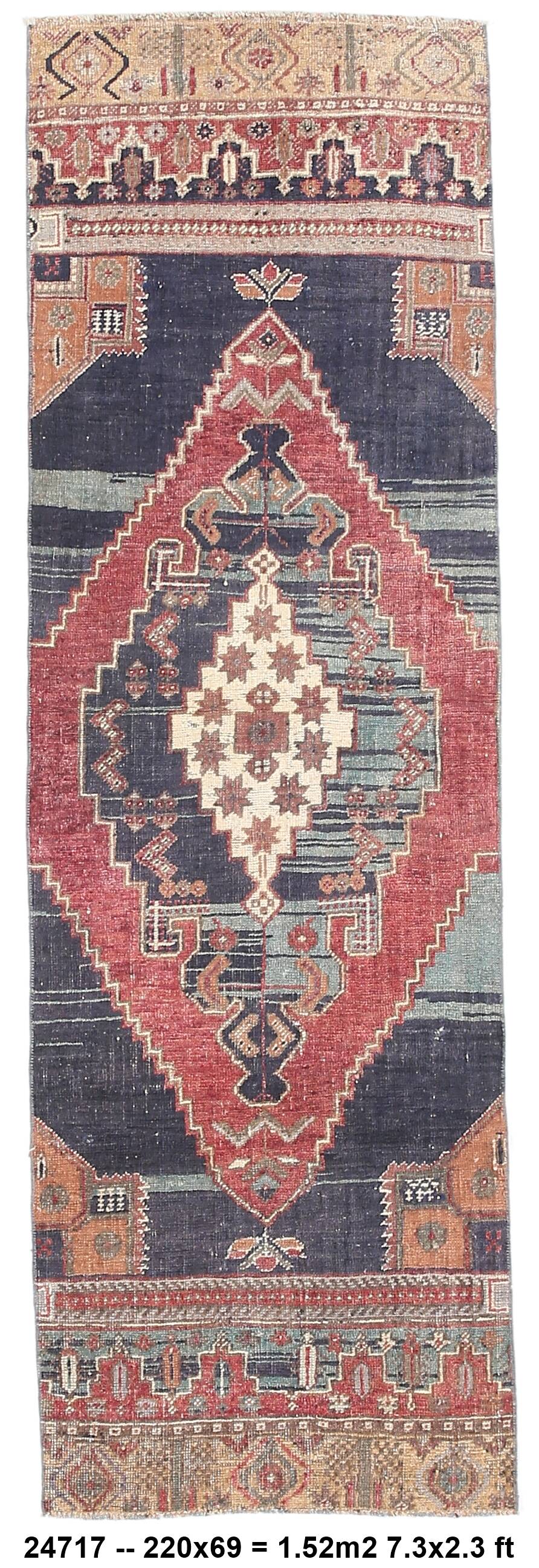 2x7 Small Size Vintage Runner Rug, 69x220Cm