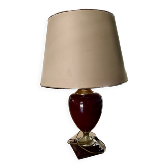 Large table lamp burgundy ceramic and brass