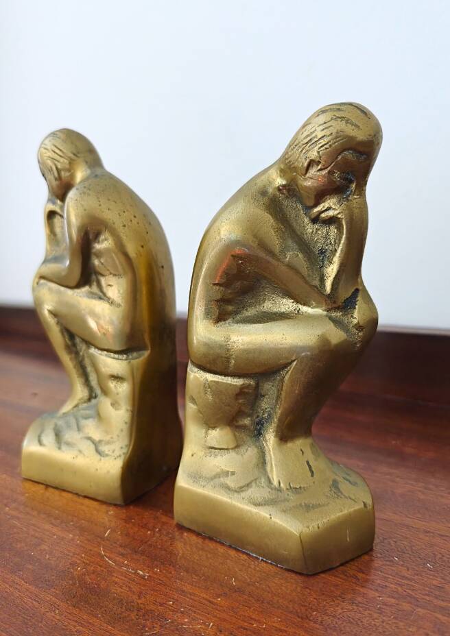 Pair of bookends The Thinker by Rodin in solid brass