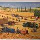 Affiche d’école vintage la moisson et la rivière en été