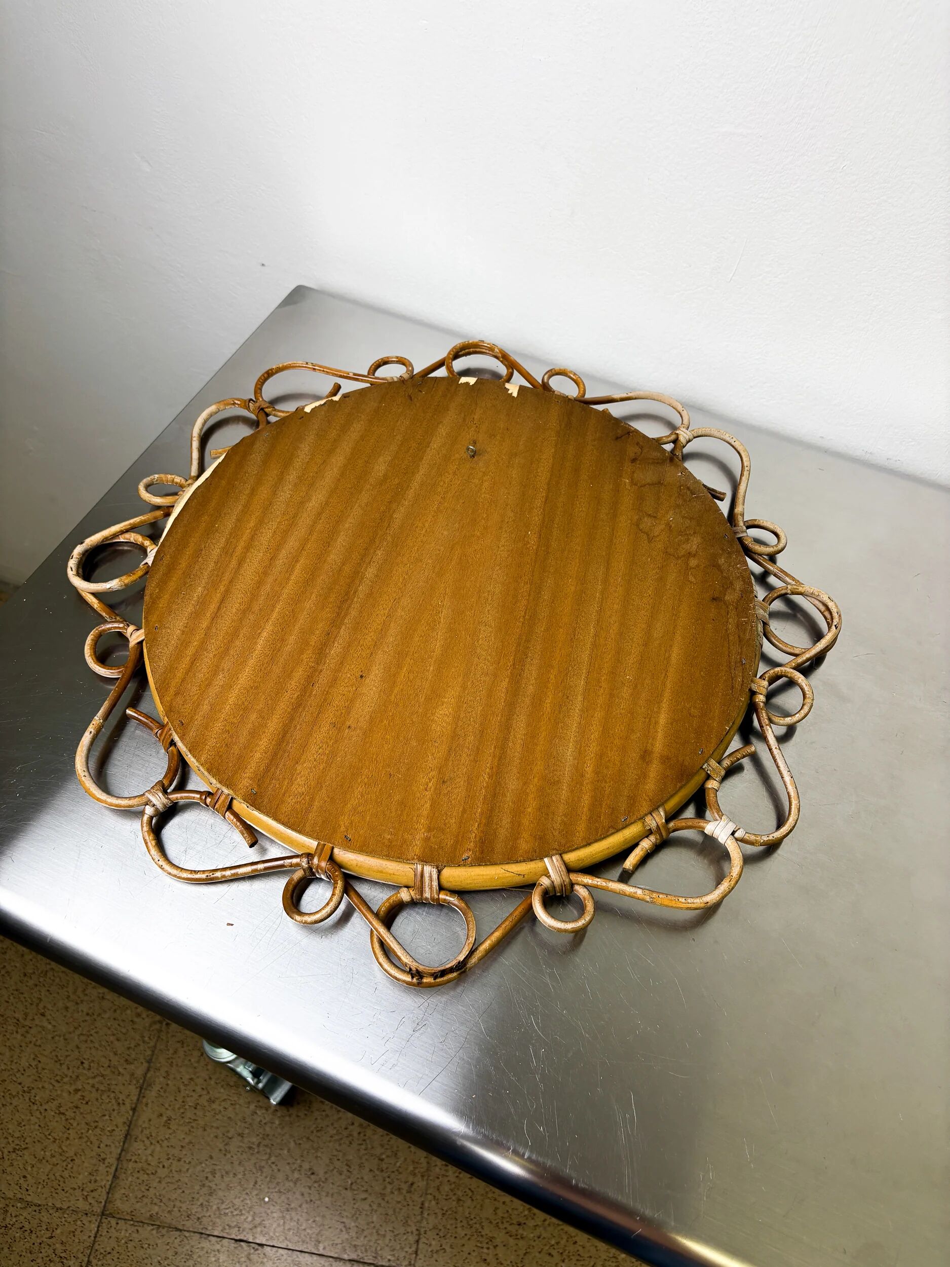 Spanish rattan bamboo oval mirror, 1960s