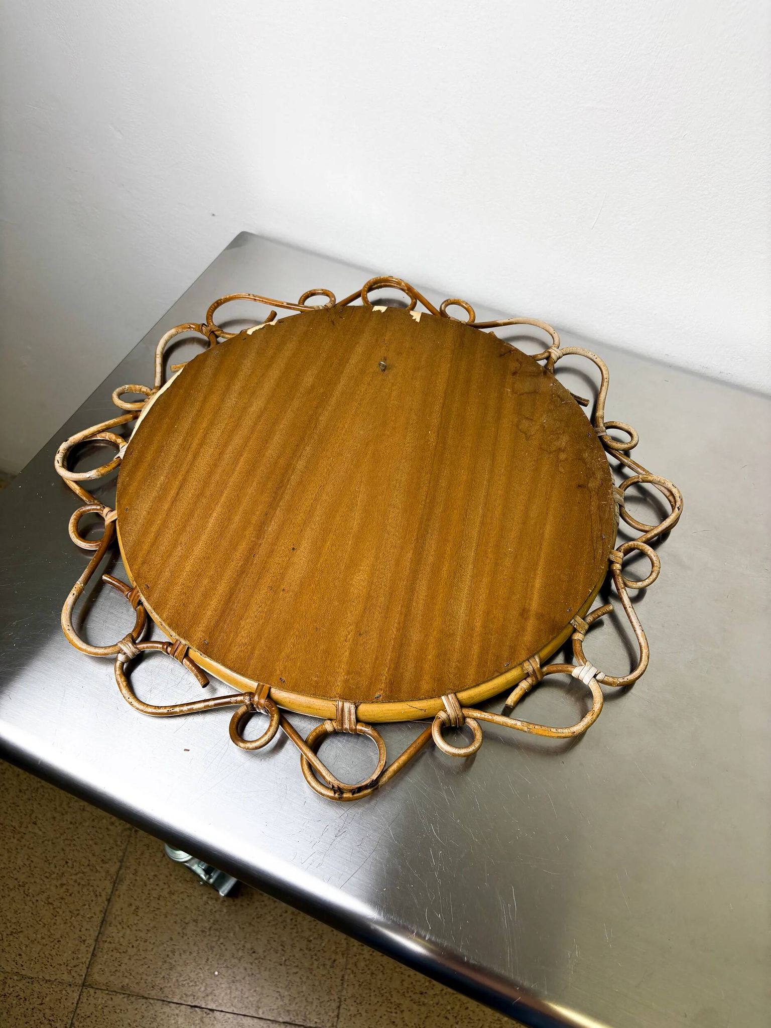 Spanish rattan bamboo oval mirror, 1960s