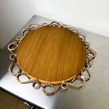 Spanish rattan bamboo oval mirror, 1960s