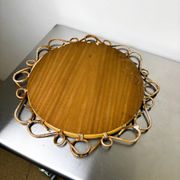 Spanish rattan bamboo oval mirror, 1960s