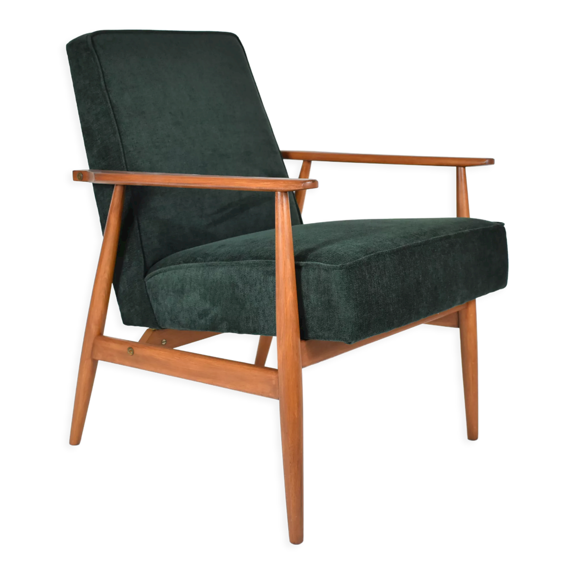 Vintage armchair "Fox", restored, green forest fabric, 60s