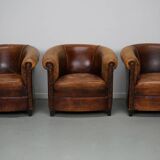 Vintage Dutch Cognac Leather Club Chairs, Set of Three