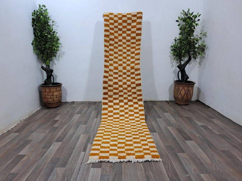 Handmade pure wool runner rug, size 75/300 cm.
