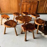 Set of 7 stools + 1 coffee table - brutalist movement
