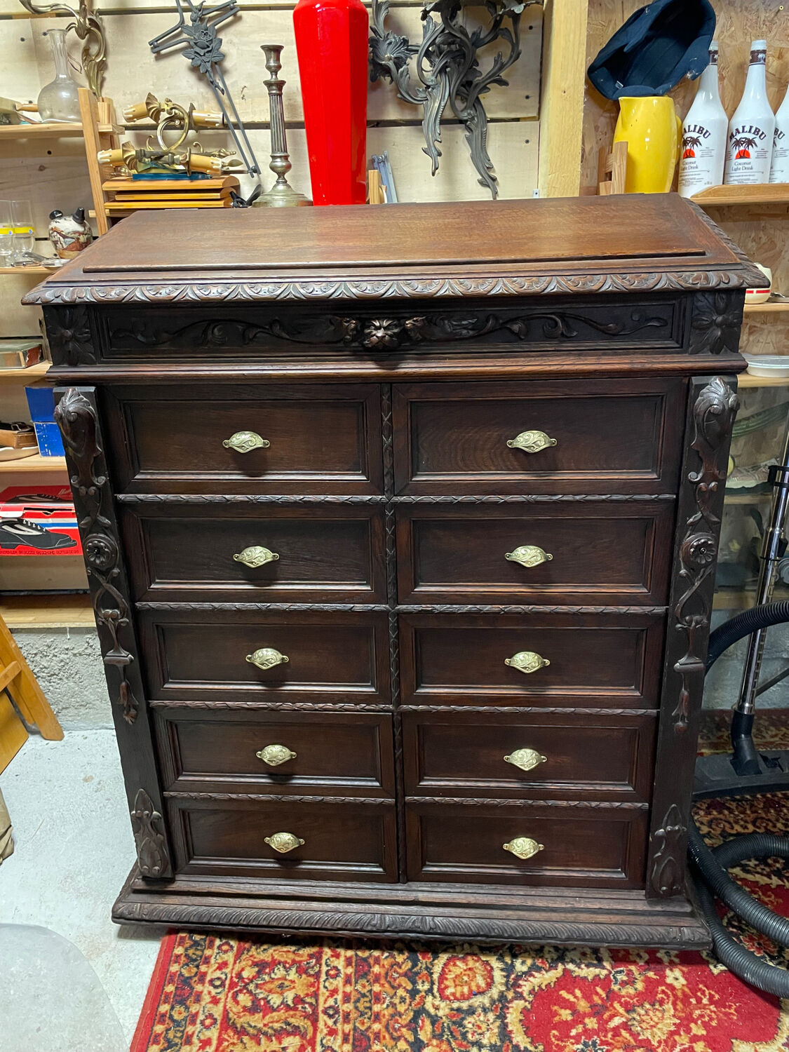 Pupitre meuble écritoire à tiroirs ancien