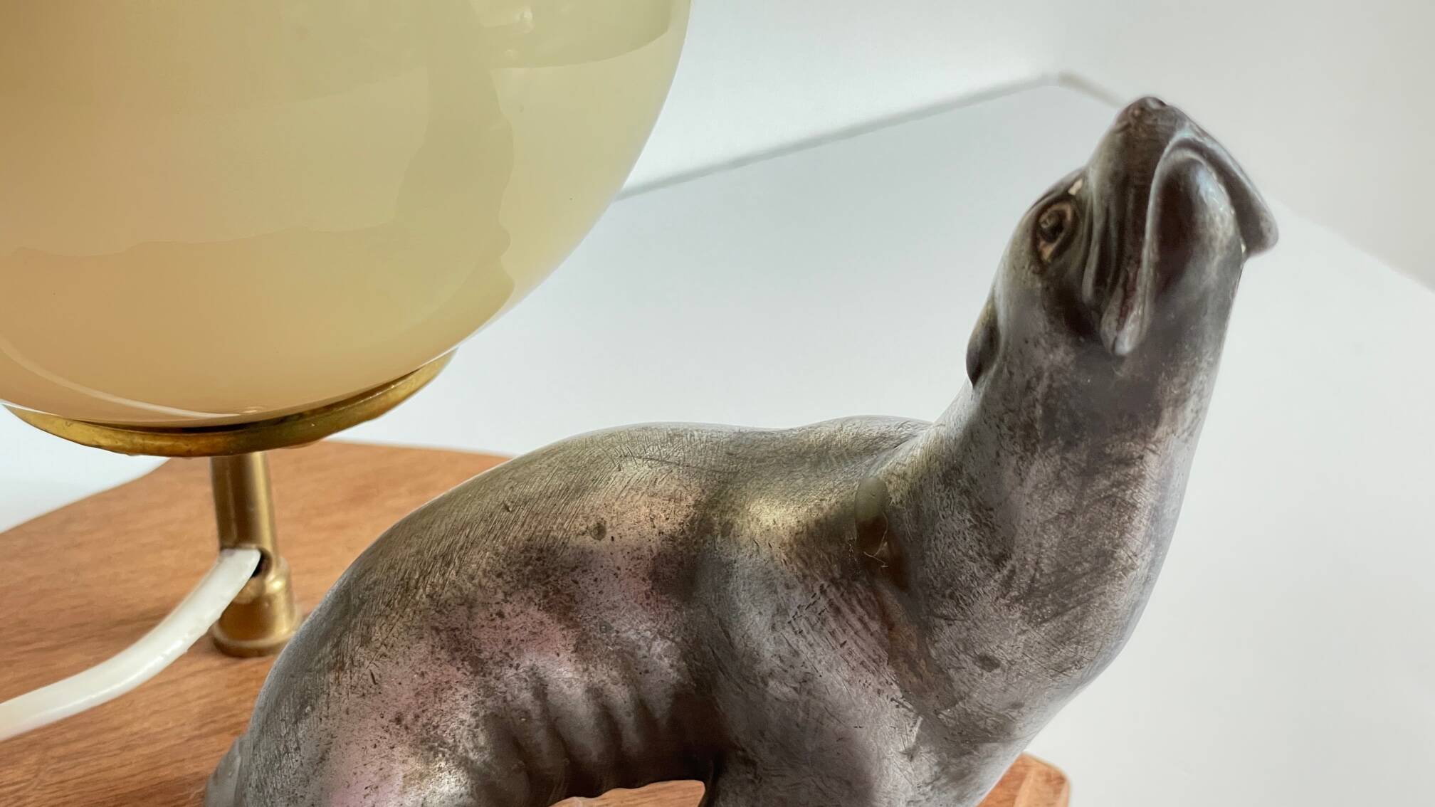 Art Deco Sea Lion blown glass lamp