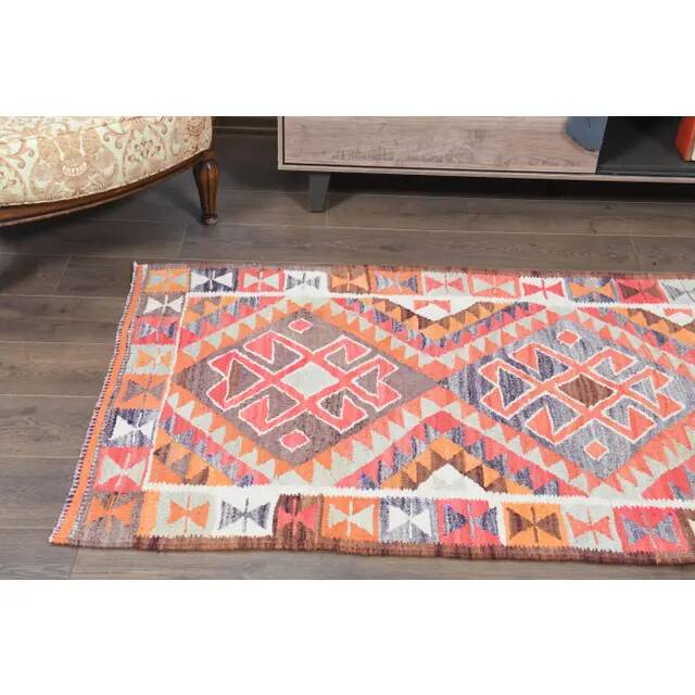 1970s Turkish Oushak Handmade Wool Cotton Pink Runner Rug 98x315