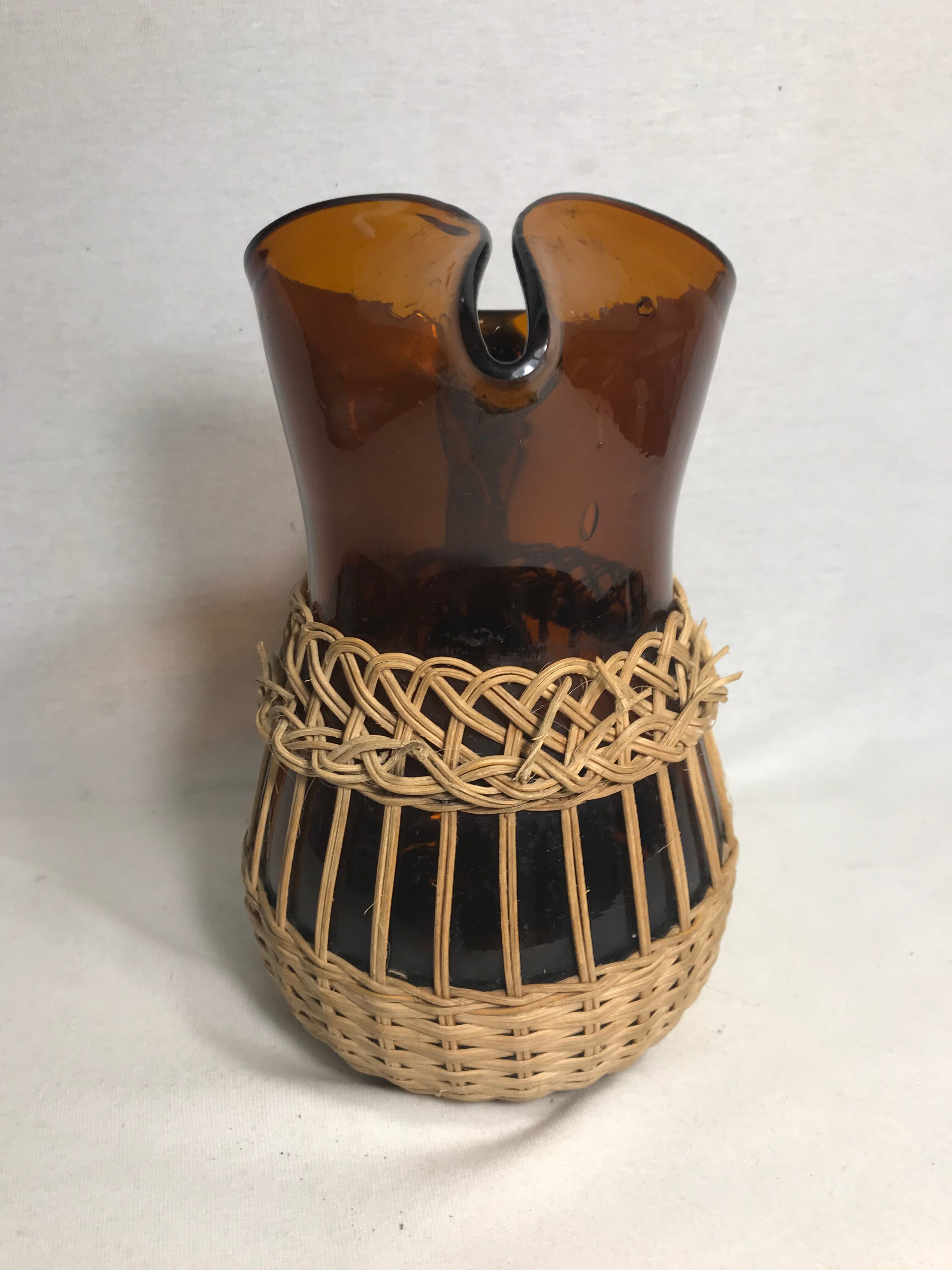 Service old juice carafe and its 9 orange glasses