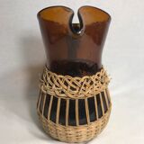 Service ancien jus carafe et ses 9 verres verre moulé orange
