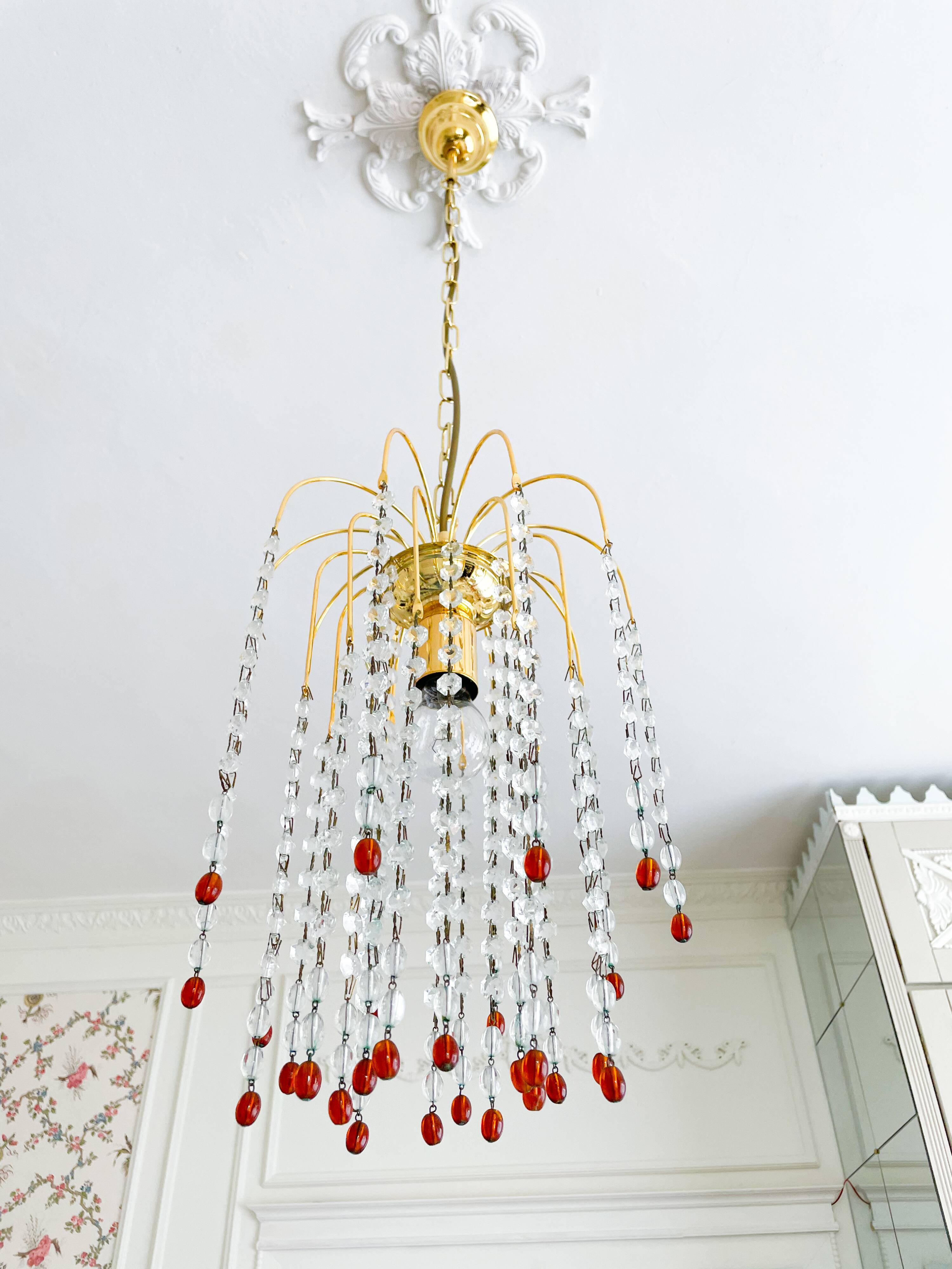 Lustre en cristal et perles de verre de Murano rouges – Élégance italien