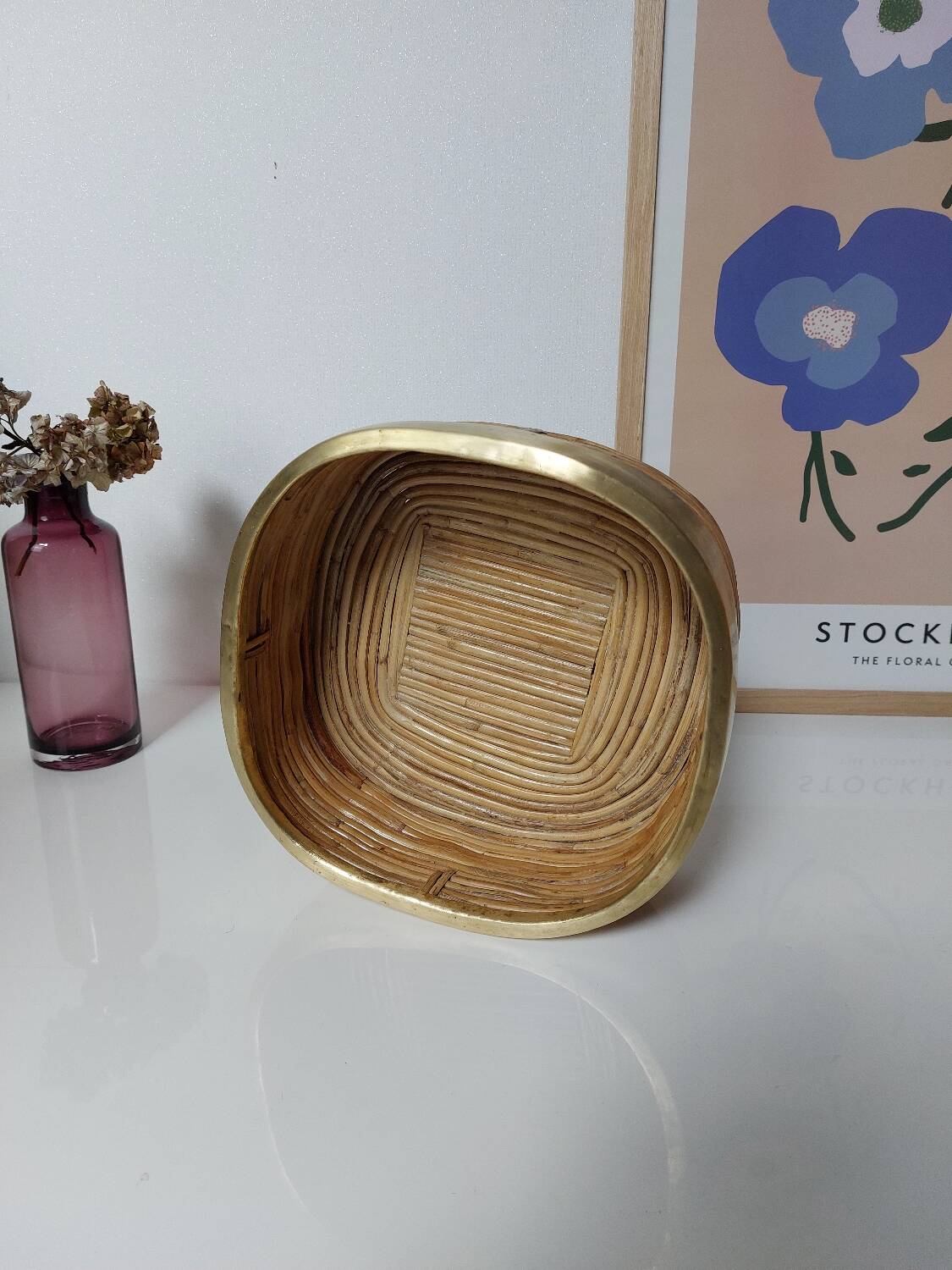 Rattan and brass basket 1970