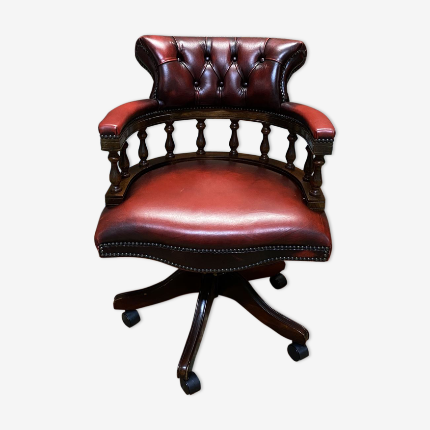 Fauteuil de bureau Chesterfield moderne en cuir rouge - assise pivotante et  dossier inclinable | Selency