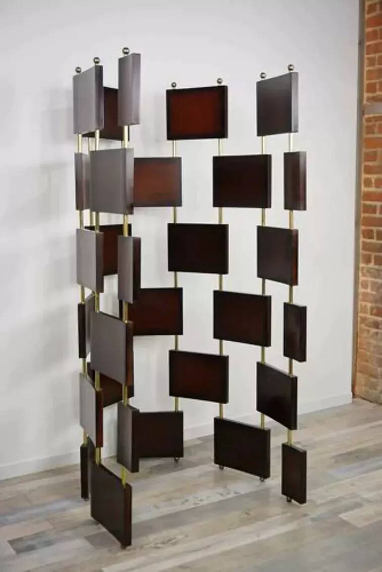 Vintage screen in wood and brass