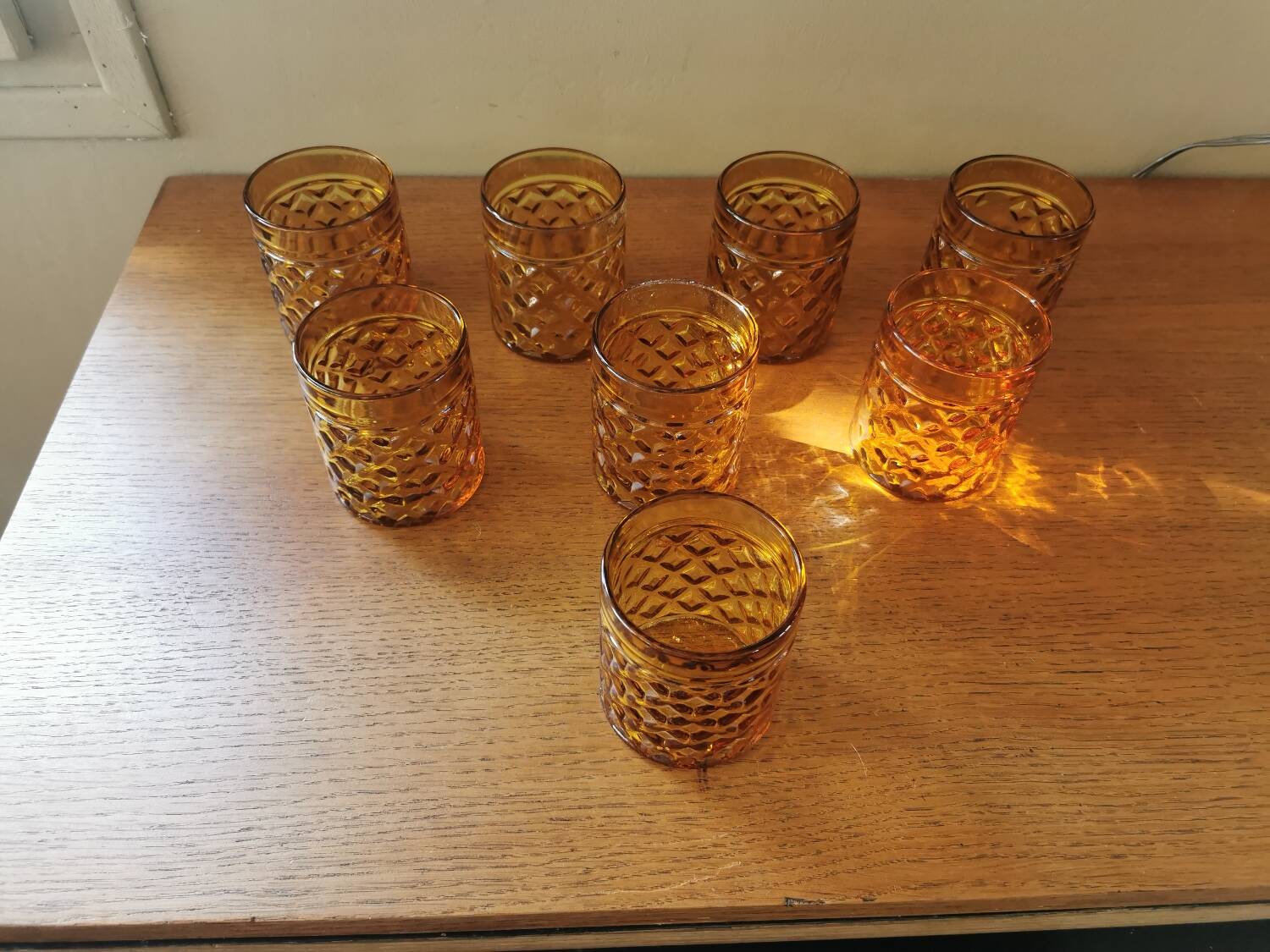 Set of 8 vintage whiskey glasses yellow glass