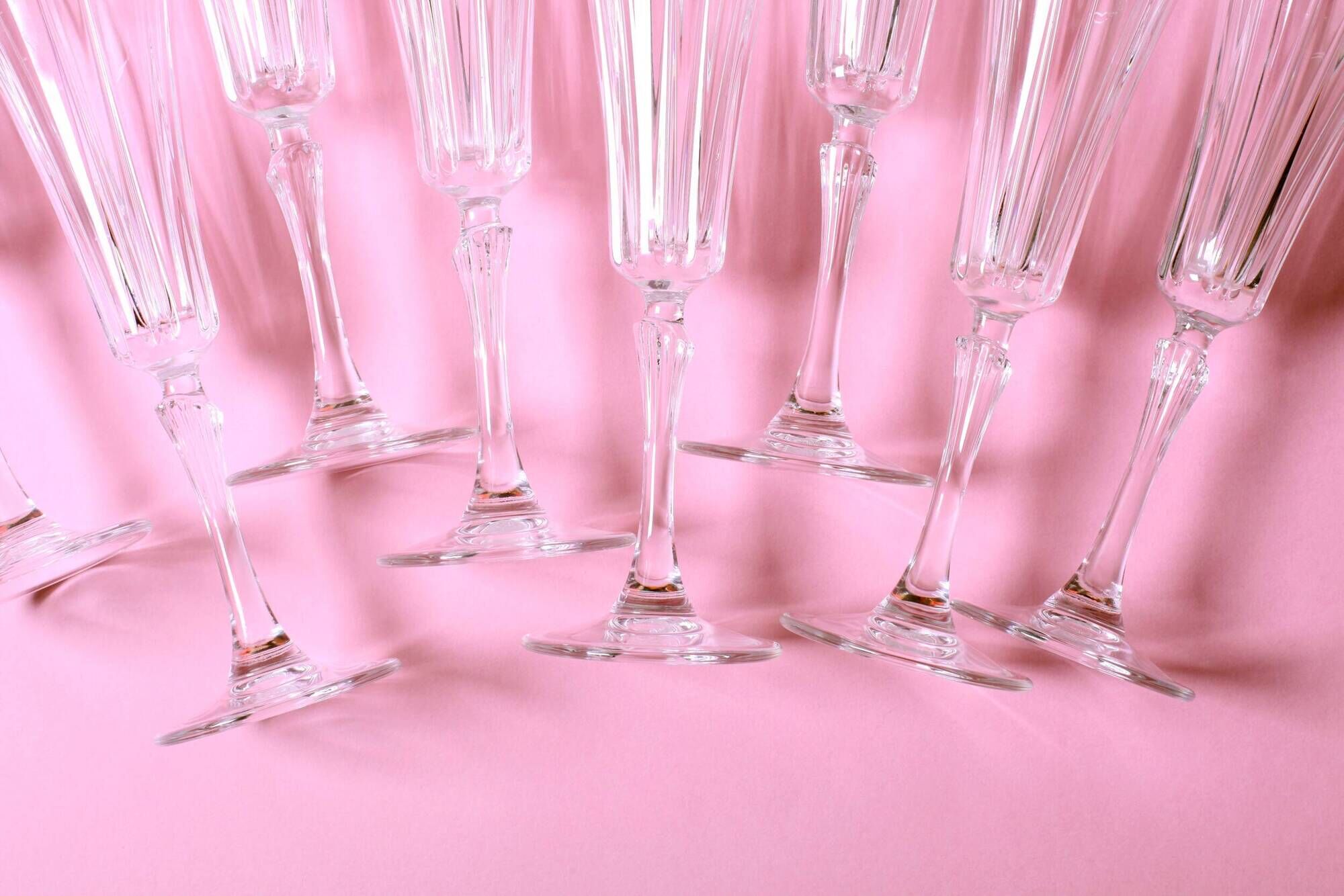 Set of 8 Crystal Vintage Champagne Flutes, Prosecco Clear Italian