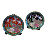 Duo d’assiettes miniatures japonaises en porcelaine cloisonnées