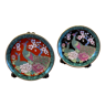 Duo of miniature Japanese plates in cloisonned porcelain
