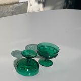 5 cups, vintage green glass verrines