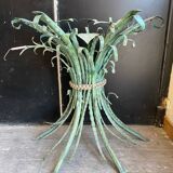 Console vintage en metal patiné feuilles de roseau